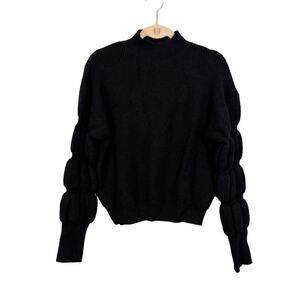 We're All Pretty Girls Sweater M/L Black Bubble Sleeve Mock Neck Preppy Pullover